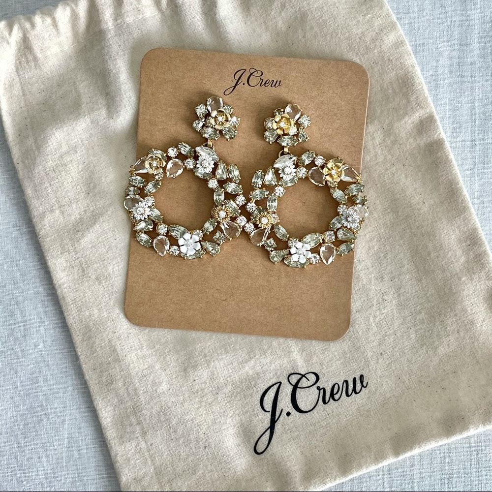 J. Crew Statement Floral Hoop Crystal Drop Earrings